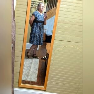 Pretty Dark Blue With Off White Flowers One Tiered Dress Size Large